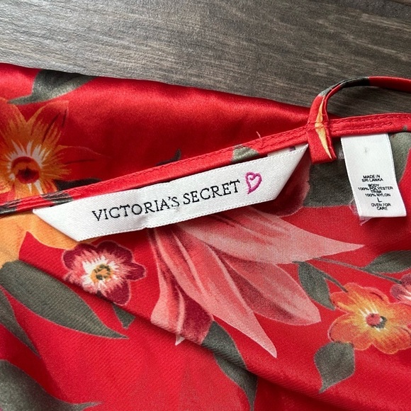 VTG Victoria’s Secret Satin Floral Slip Dress in Red/Orange Sz L - Picture 8 of 9